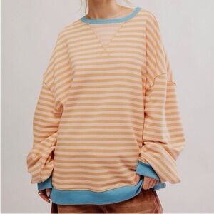 Free People Classic Striped Oversized Sweater Orange with Blue nwt medium